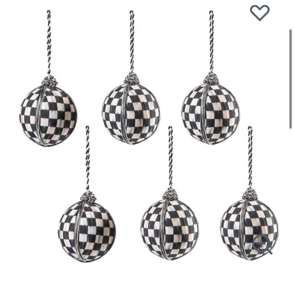 MacKenzie-Childs Black and White Courtly Check Medium Ornaments